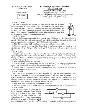 Đề và đáp án thi chọn học sinh giỏi tỉnh Vật lí lớp 12 - Sở GD & ĐT Thừa Thiên Huế